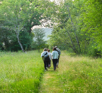 plusieurs personnes marchant dans un champ